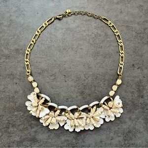 White Leather Flower & Bead Statement Necklace